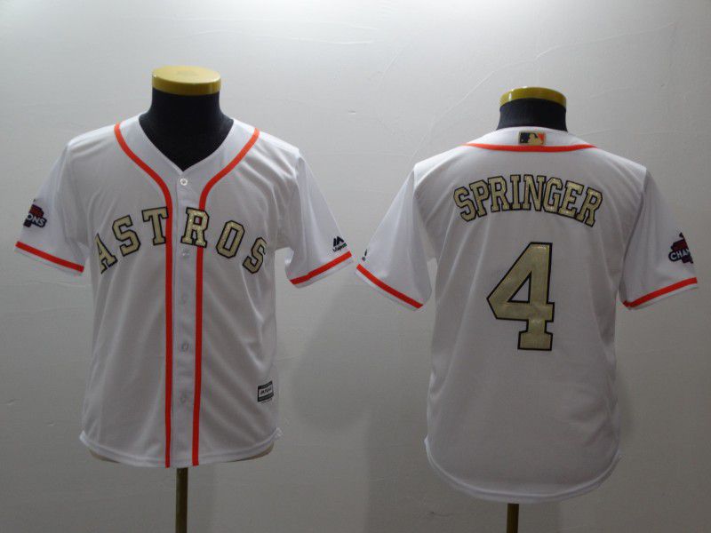 Youth Houston Astros #4 Springer White Gold version MLB Jerseys